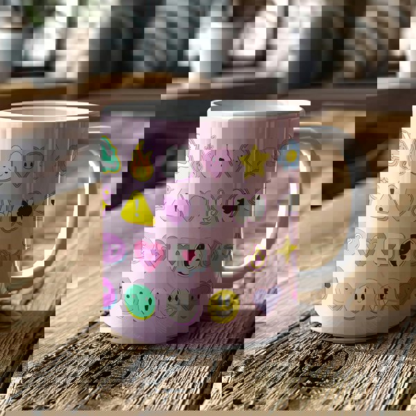 You're a Q-T. Cutie Emoji Kawaii Pink Mugs Designed by Love Frankie and printed in the UK.