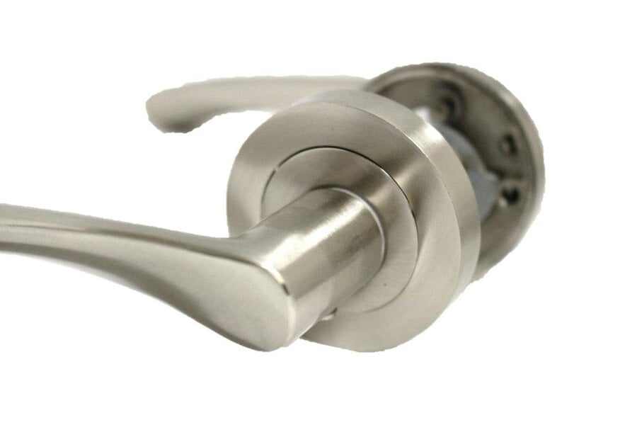 EDH Door Hardware Satin Nickel Twist Door Handles + Latches Set Internal Lever on Rose 1 Pair