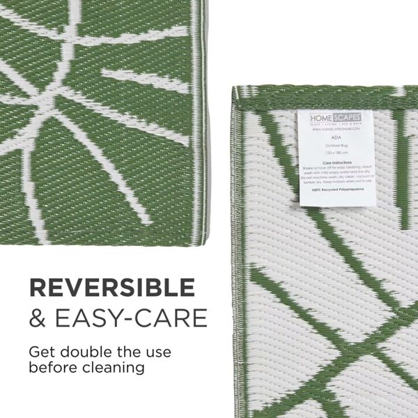 HOMESCAPES Outdoor Rug Luxury Waterproof Reversible Recycled, For Garden, Ada Botanical