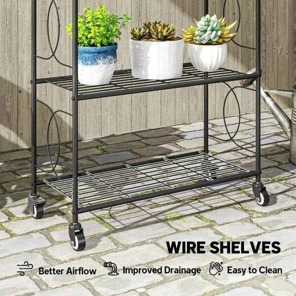 Bobobiy 4-Tier Metal Plant Stand, Heavy Duty Ladder Shelf Potted Plants Display Rack with Lockable Wheels