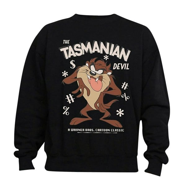 Looney Tunes Mens Tasmanian Devil Vintage Cotton Sweatshirt - Black