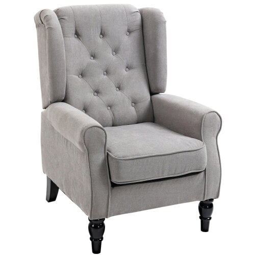 Wyld Haus Diveco Fabric Grey Wingback Accent Chair With Button Tufting And Wooden Frame