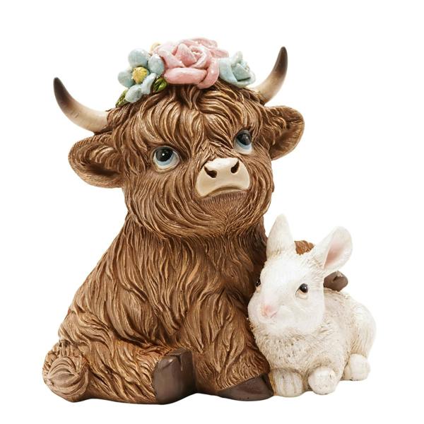 Country Living Highland Cow With Spring Bunny