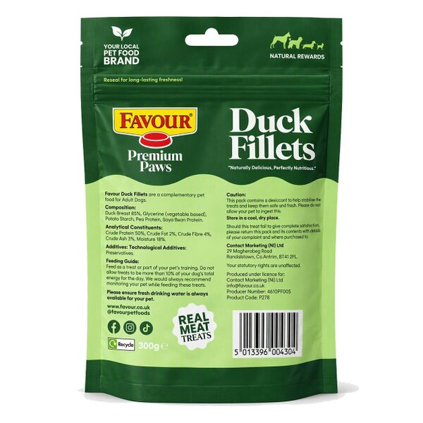 Favour Premium Paws Duck Fillets Dog Treats 100g / 300g Value Pack