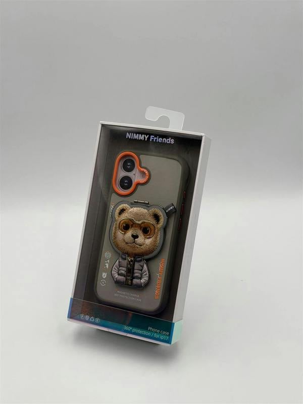 Nimmy Friends Nimmy Cool & Cute 2.0 Bear Case with MagSafe Stand for iPhone 17 6.3" Grey Orange - N-YJKM-CXZJZH-IP17-011-A