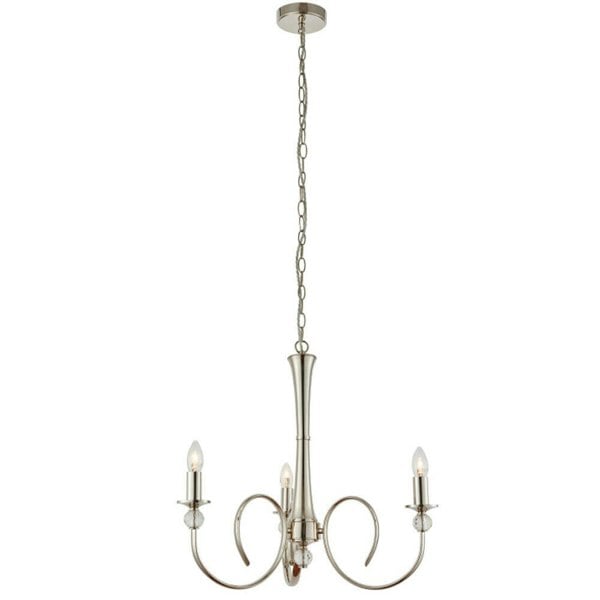 Luxury Hanging Ceiling Pendant Light Bright Nickel & Crystal 3 Lamp Chandelier Loops