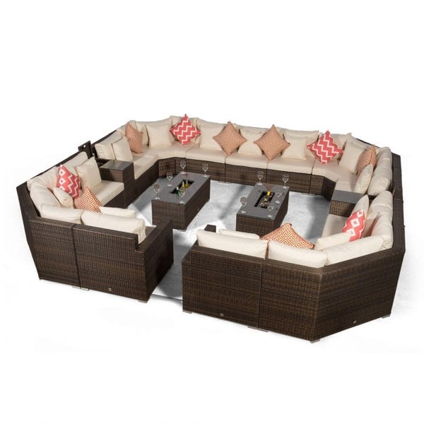 Giardino Santorini Modular 13 Seat Rattan Conversation Set With 2 Drinks Cooler Armrests & 2 Drinks Cooler Coffee Tables
