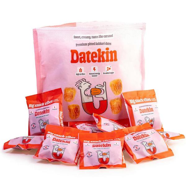 Datekin Sukkari Dates Family Bag (12 x 30g Packs) – Premium Soft Golden Dates | Healthy on-the-go Snacks | 100% Natural Superfood