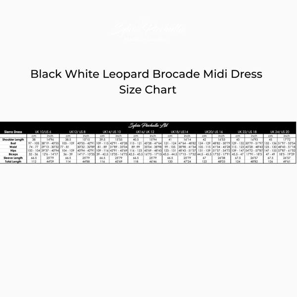 Black White Leopard Brocade Midi Dress Size Chart