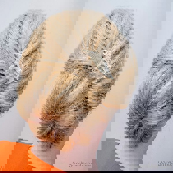 leaf hair clip in gold with bun updo