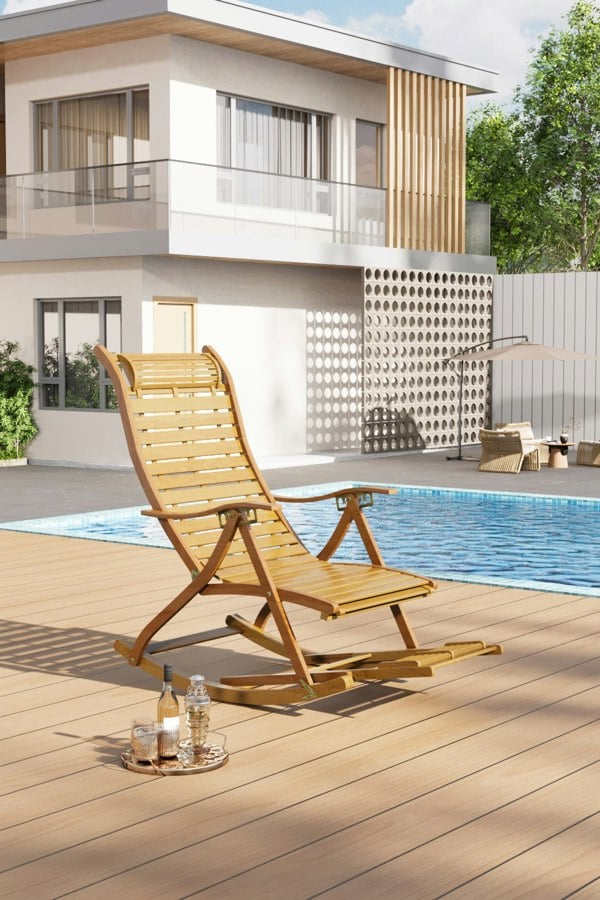 Living and Home Bamboo Foldable Recliner Rocking Chair