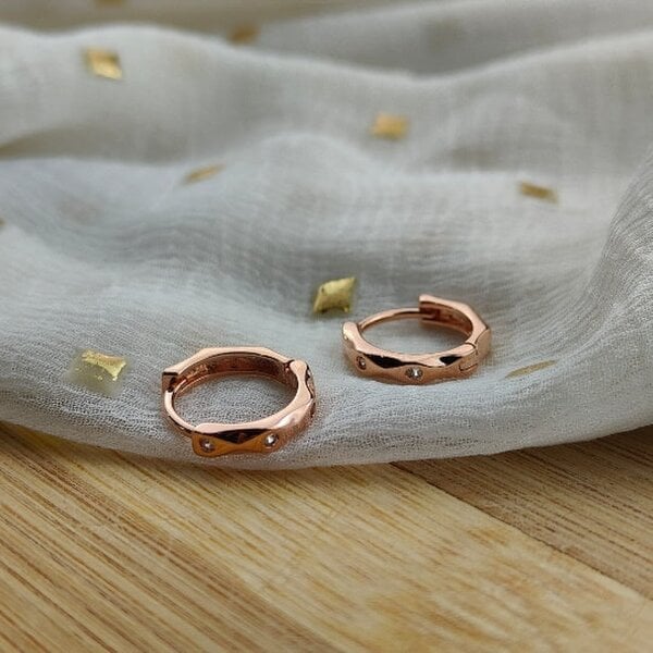 The Colourful Aura Sterling Silver Hexagon Geometric Angle Zircon Slim Huggie Dainty Hoop earrings