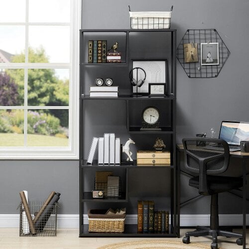 Wyld Haus Eldora Metal Black 7 Tier Industrial Display Bookcase