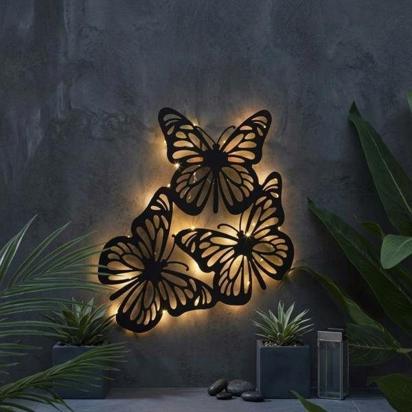 Garden Greatness Lunaria 3 Butterfly Solar Wall Art Light