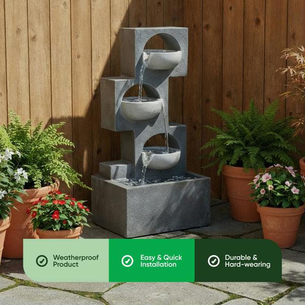 Gardenwize Solar Water Feature – Geometric Steps Fountain with LED Lights & Battery Backup