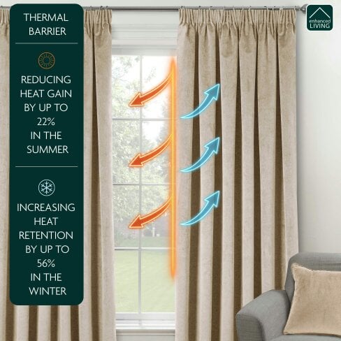 Enhanced Living Cream 100% Blackout Luxury Supersoft Velvet Thermal Tape Top Curtains for Living Room & Bedrooms