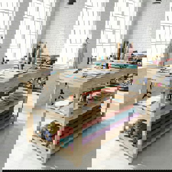 Arbor Garden Solutions Wooden Workbench Eucalyptus Hardwood Top Depth-3ft with Double Shelf