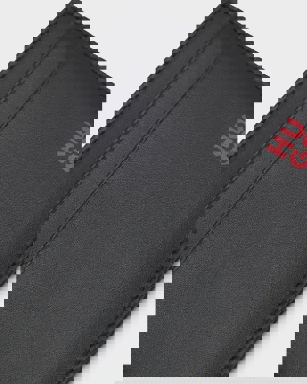 HUGO Tibby Mens Leather card holder with red-foil stacked logo  - Black 001 - CHO - Designer Mens Wallets & Purses