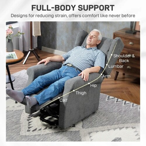 Bobobiy Power Lift Recliner Armchair, Electric Lift Chair for Elderly, Fabric Riser and Reclining Chair with Remote Control, Charcoal Grey