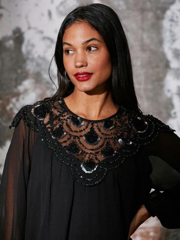 Rose & Nancy Bea Black Sequin Blouse