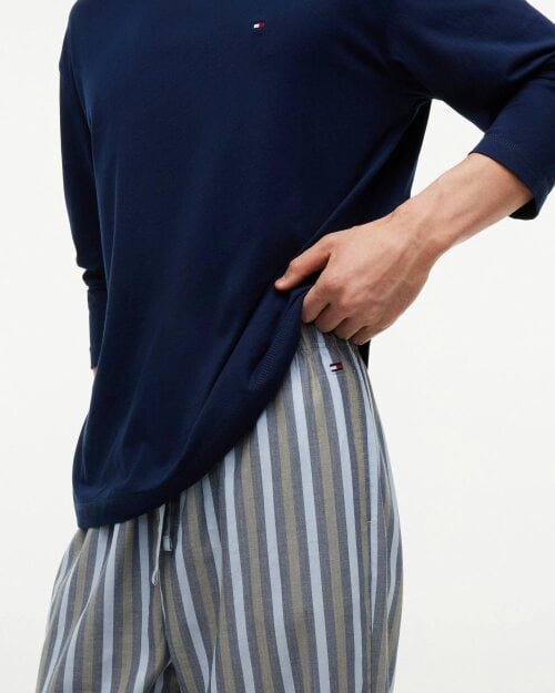 Tommy Hilfiger Woven Stripe Print Mens Pyjama Set - Carbon Navy/Herringbone Stripe