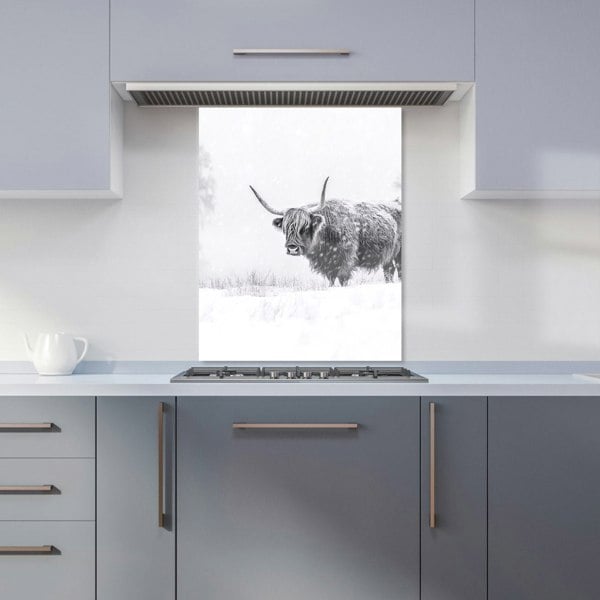 Warren Reed - Designer Snowy Black And White Highland Cow Kitchen Splashback