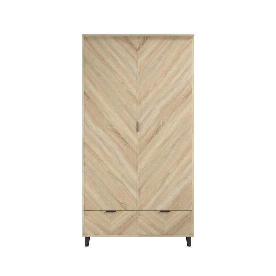 Wyld Haus Skerries 2 Door Chevron Wardrobe Natural Oak Wood 2 Drawers