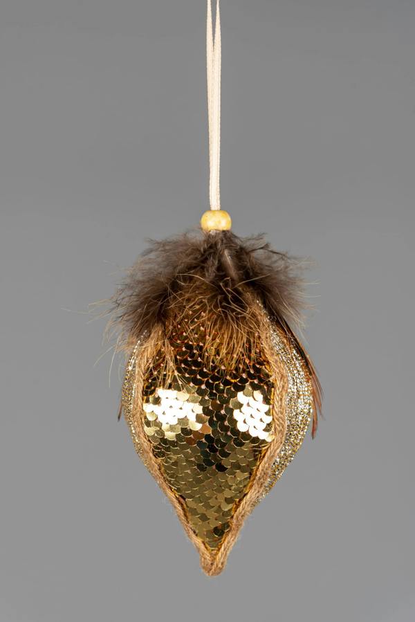 14cm Gold Sequin Teardrop Bauble Set of 3 Christmas Hanging Decorations image 6