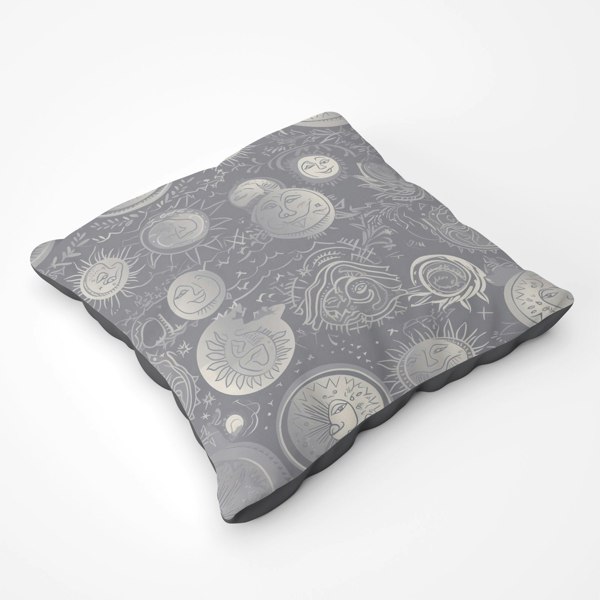 Warren Reed Sun And Moon In Grey Floor Cushion