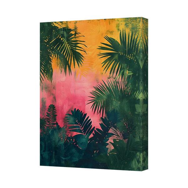 Benjamin Tate Design Canvas Art Print Tropical Jungle Leaves Sunset Gradient Wall Decor