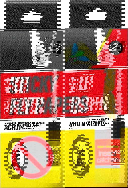 KAV Pack of 16 Sticky Fly Catchers - Effective Indoor and Outdoor Fly Trap for Bugs, Fruit Flies, Moths - Easy to Use, Powerful Sticky Glue Paper Trap