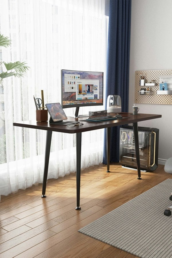 Living and Home Metal Desk Frame Black Desk Base with Adjustable Plastic Table Foot Protectors for Dining Table, 110cm W x 50cm D x 71cm H