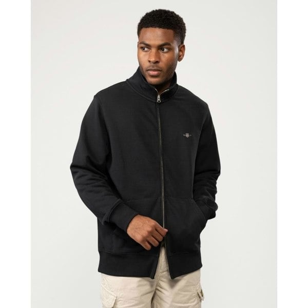 GANT Mens Regular Fit Shield Logo Full Zip Sweatshirt - 5 Black - CHO - Designer Mens Sweatshirts
