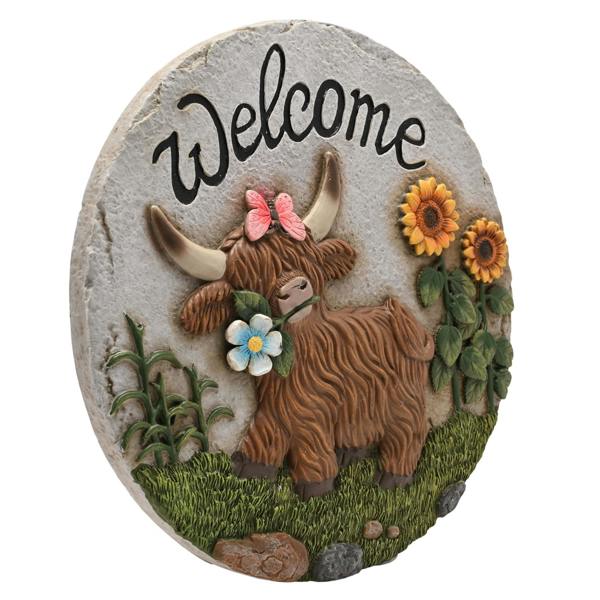 Country Living Cement Stepping Stones Highland Cow - Welcome