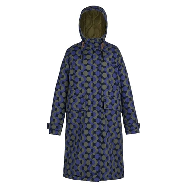 Regatta Womens Orla Kiely Floral Long Length Waterproof Jacket - Blue/Dark Olive