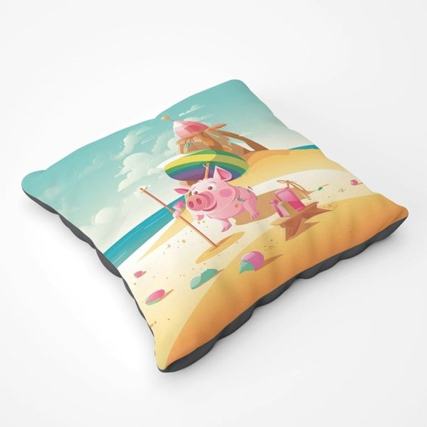 Warren Reed Piglet On A Beach Holiday Floor Cushion