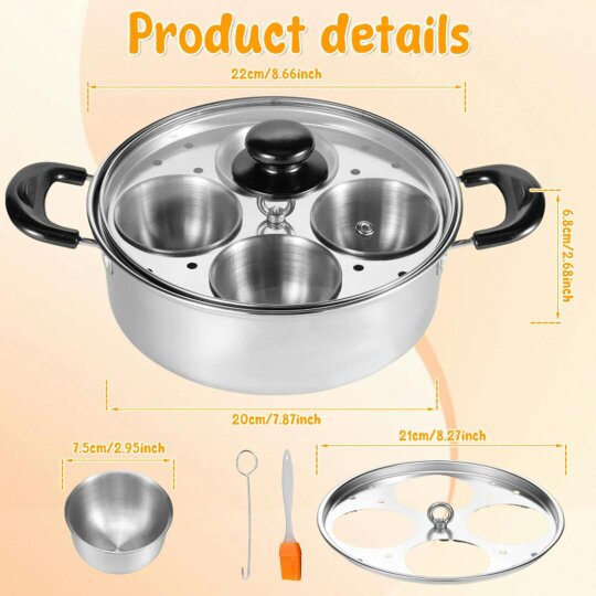 Havendro Egg Poacher Poached Egg Maker Pot Egg Poaching Pan 4 Bowls Stainless Steel Tool