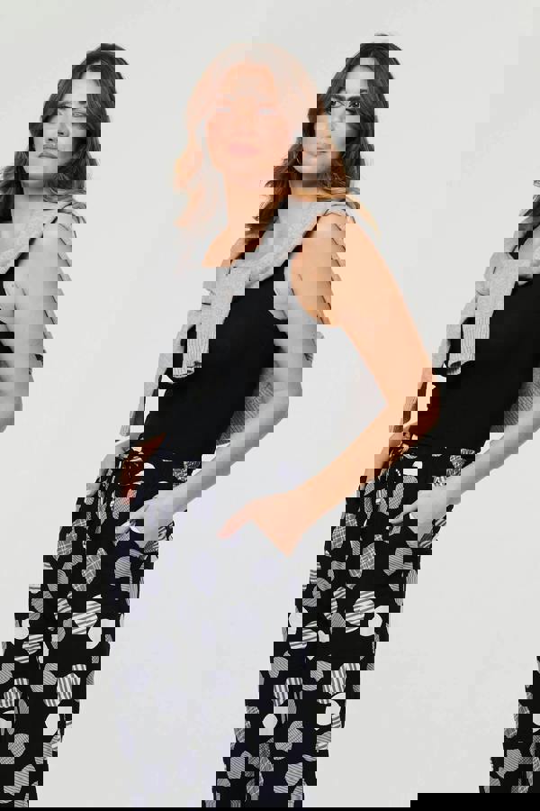 Black | Spotty Print Tie Waist Cropped Trousers