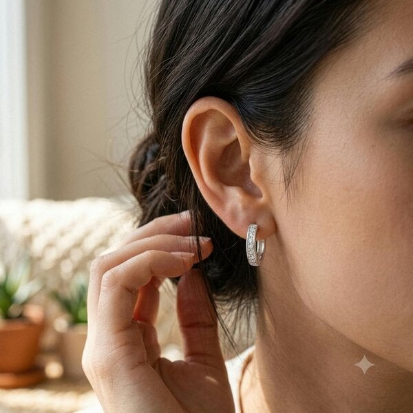 The Colourful Aura Sterling Silver Pave Hoop Earrings