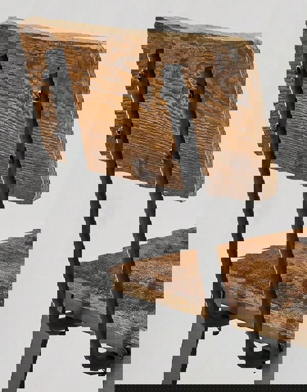 Modcraft Bar Stool Set of 2 Rustic Brown & Black Industrial Kitchen Chairs with Backrest & Footrest