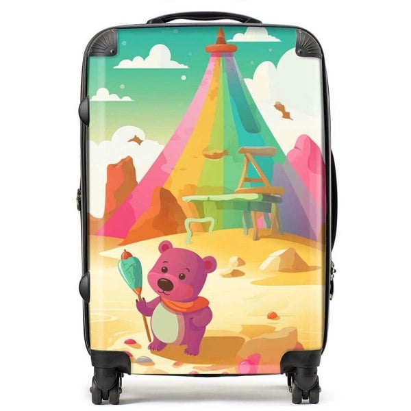 Warren Reed Purple Bear On A Beach Holiday Suitcase