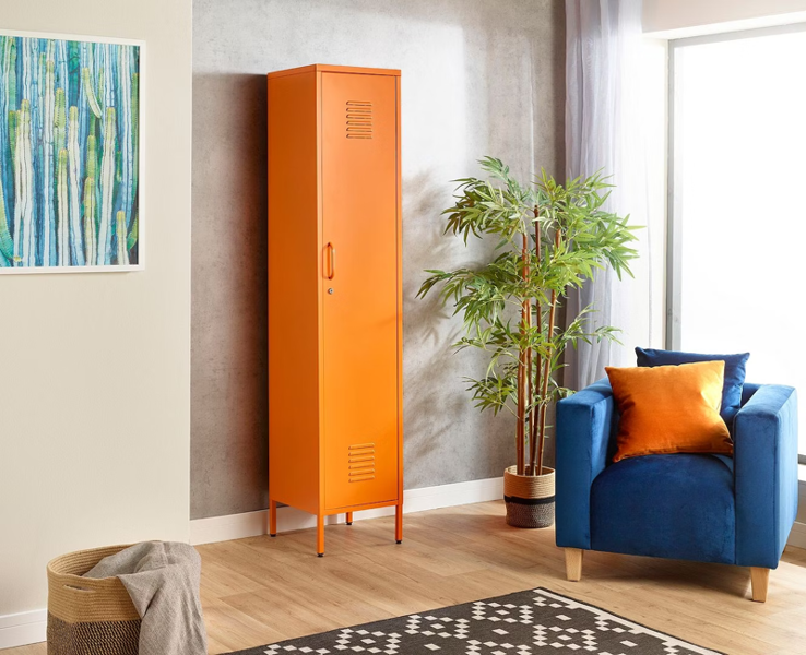 MMT Furniture Designs Metal Tall 3 Shelve Locker Cabinet, 1 Door Wardrobe Storage Cupboard for Home or Office