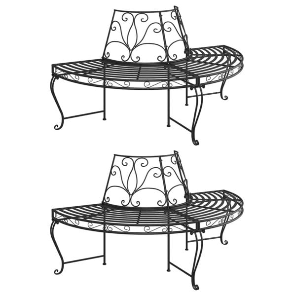 Berkfield Half Round Tree Bench 2 pcs �â�_160 cm Black Steel