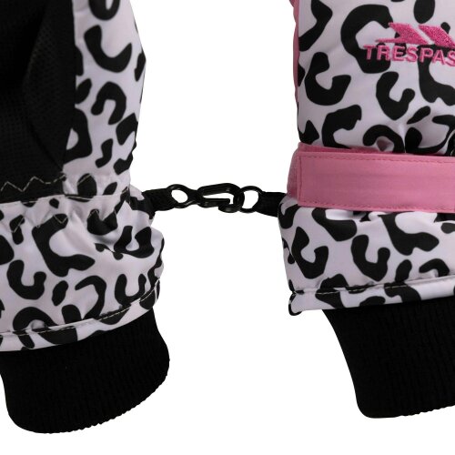 Trespass Kids Laggan Leopard Print Winter Gloves - White/Black/Pink