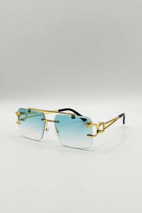 Rimeless Navigator With Side Detail Sunglasses In Blue - svnx