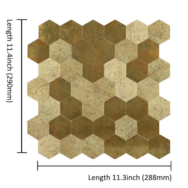 ENER-J Large Luxe Gold HexaStyle Aluminum Peel & Stick Tile, Size: 290 x 288 x 4 mm (Pack of 4)