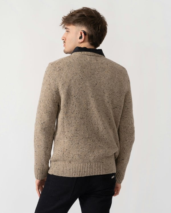 GANT Mens Wool Blend Neps Crew Neck Jumper - 295 Dark Sand Melange