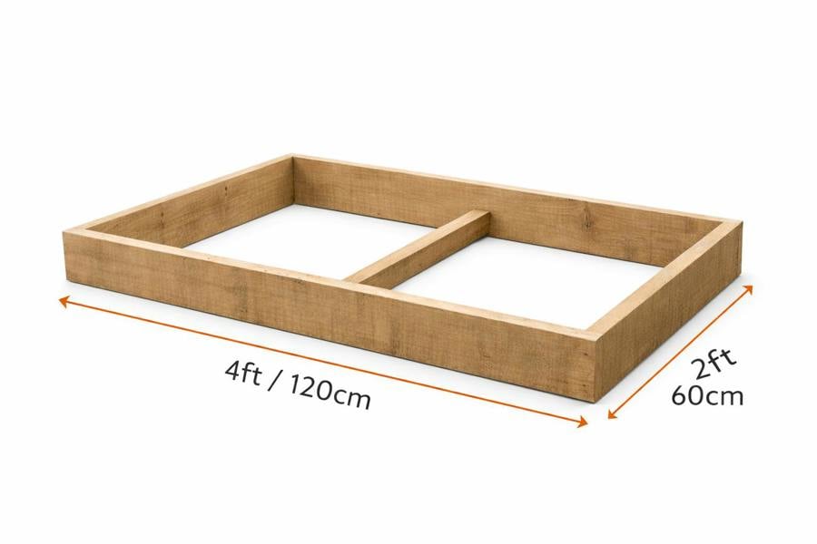 Raised garden bed 120cm by 60cm with dimension overlay