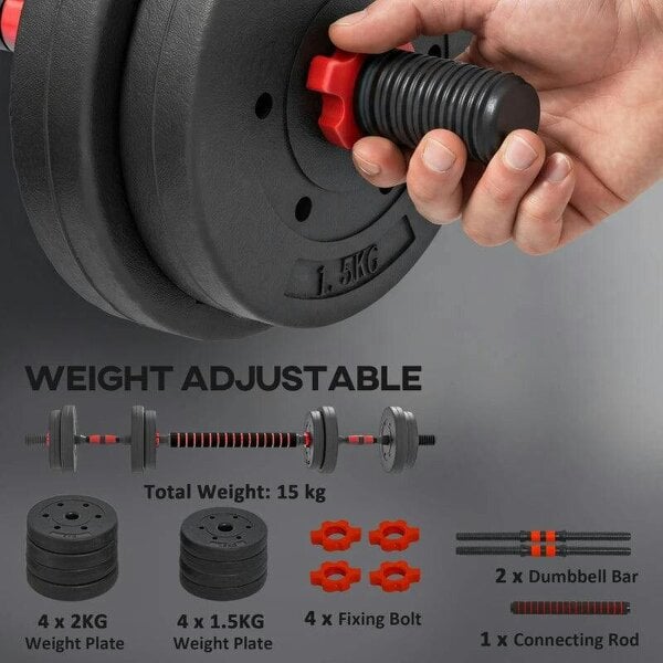 15kg 2 in 1 Adjustable Dumbbells Weight Set, Dumbbell Hand Weight Barbell for Weight Training, Black