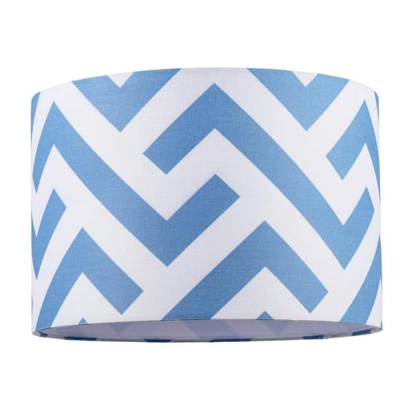 Contemporary Sky Blue Fabric Lamp Shade with Geometric Chevron Pattern Image 1